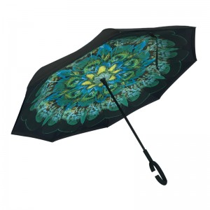 Umbrelă auto promoțională cu două straturi duble pentru imprimare personalizată Umbrelă inversă cu floare