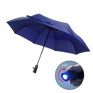2019 Umbrela puternică ploaie rezistentă la apă cu ridicare de 3 ori, cu lanternă led