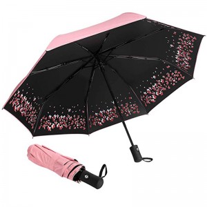 Umbrelă de imprimare personalizată cu flori cu acoperire neagră Protecție UV 3 umbrele
