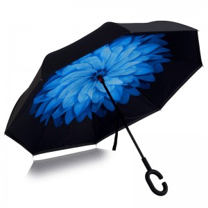 Cadru din fibră de sticlă rezistentă la vânt Print umbrela populară de ploaie floare personalizată invers