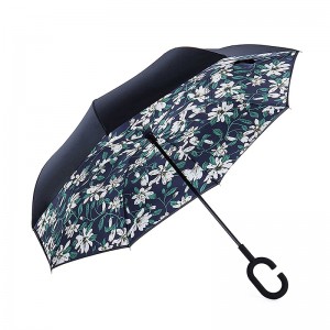 Umbrelă de ploaie rezistentă la vânt cu design de imprimare de flori cu umbrele întinse