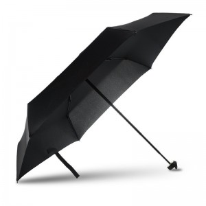 Stofă pongee neagră cadru metalic mâner din plastic manual deschis 5 ori mini umbrelă de buzunar